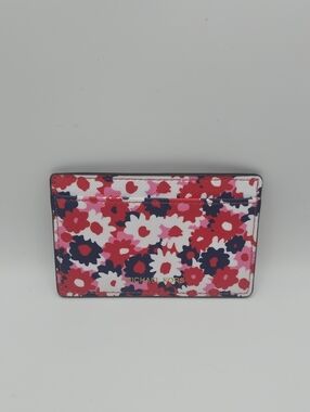 Michael Kors Beautiful Red Pink Navy Floral 3 Slot Card Holder (NWOT)🌸💮🌸